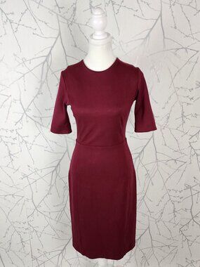 Babaton Burgundy Stretch Ponte Knit Crewneck Midi Sheath Dress